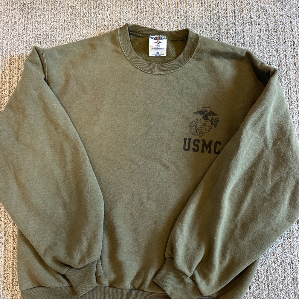 Vintage USMC Sweatshirt Olive Green Military Crewneck Armycore USA Made